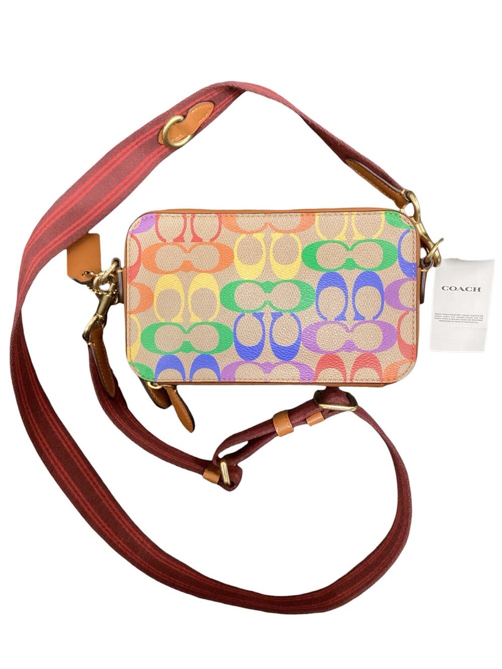 NWT Coach Purse Women’s One Size Box Style Crossbody “Rainbow Signature” Brown
